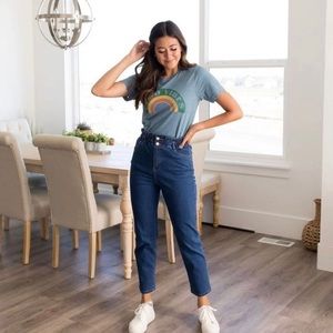 Cute Elastic Waist Love Tree Jeans